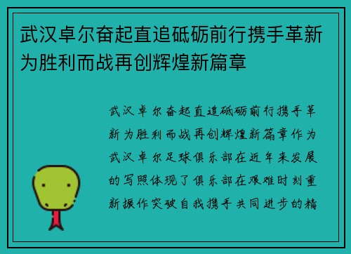 武汉卓尔奋起直追砥砺前行携手革新为胜利而战再创辉煌新篇章
